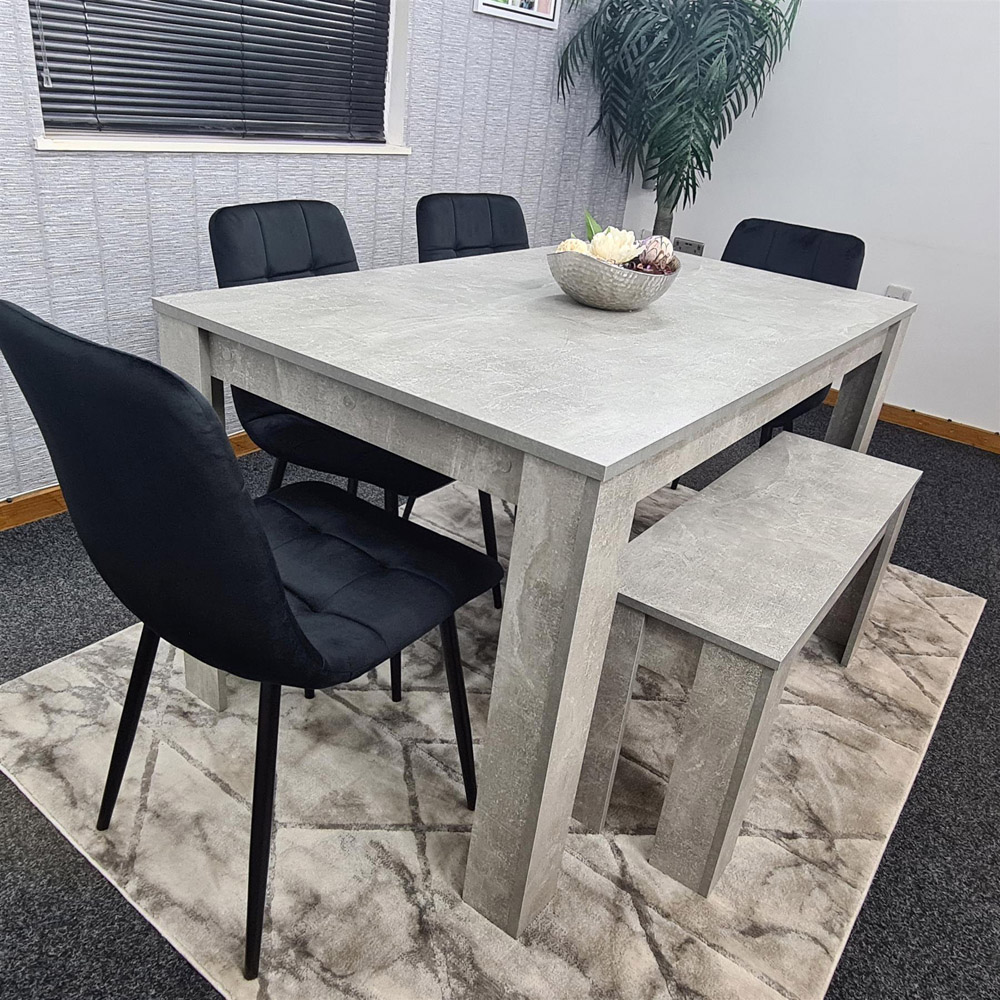 Portland Velvet 6 Seater Dining Set with Bench Stone Grey and Black Image 6