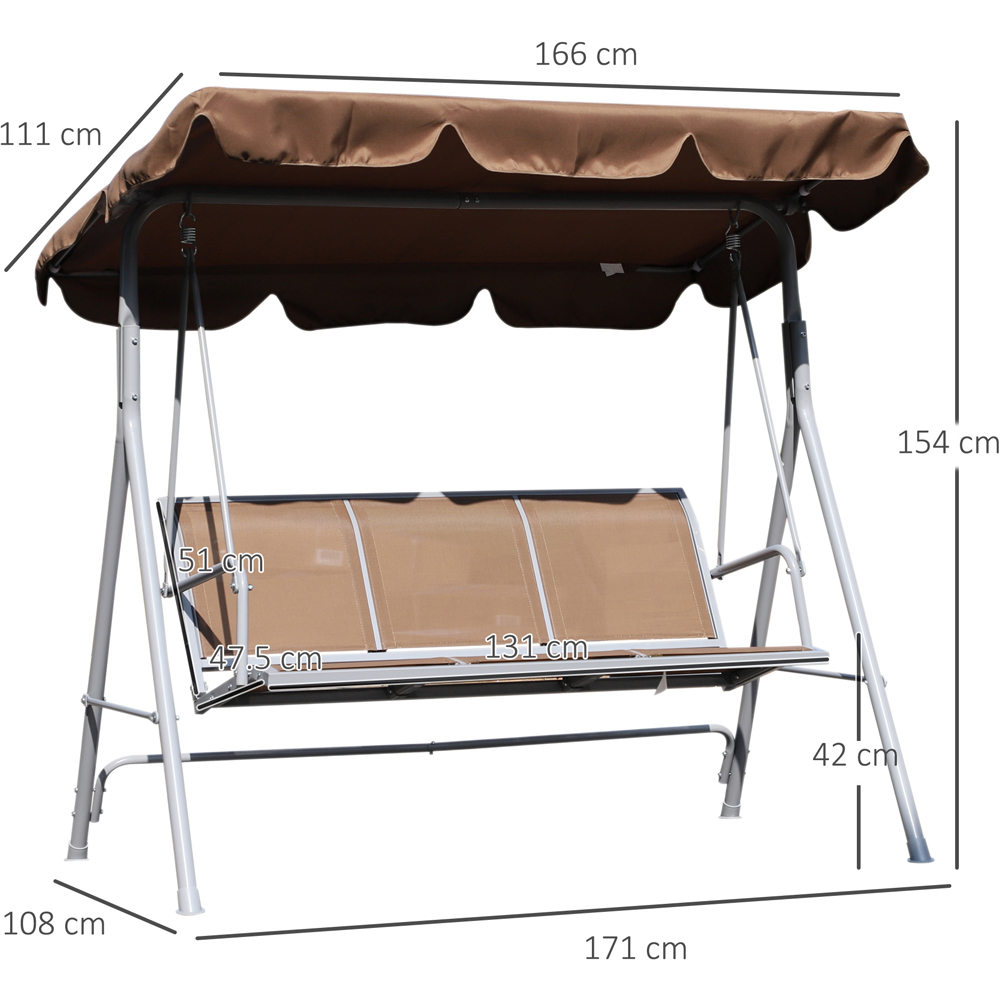 Outsunny 3 Seater Brown Swing Chair with Canopy Image 7