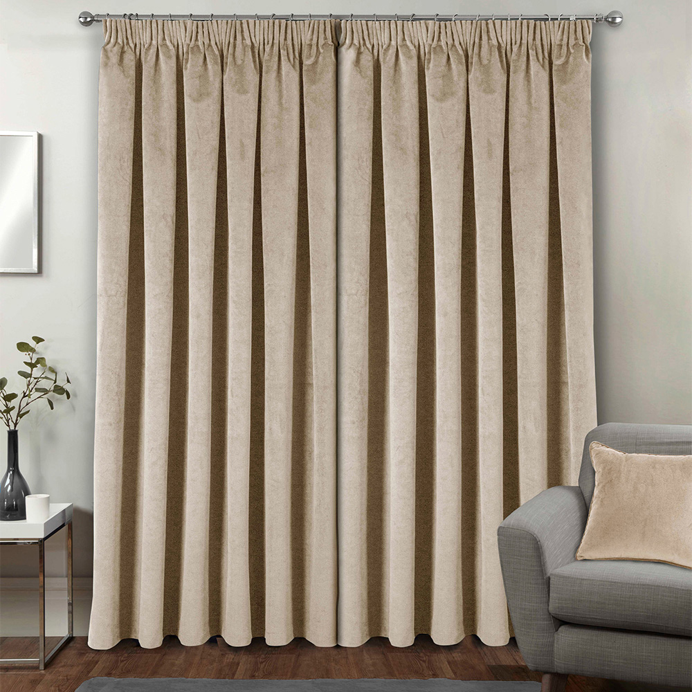 Enhanced Living Oxford Cream Thermal Blackout Pencil Pleat Velvet Curtains 168 x 229cm Image 3