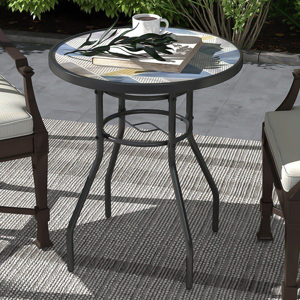 Outsunny Tempered Glass Top Garden Table Multicolour Image 1