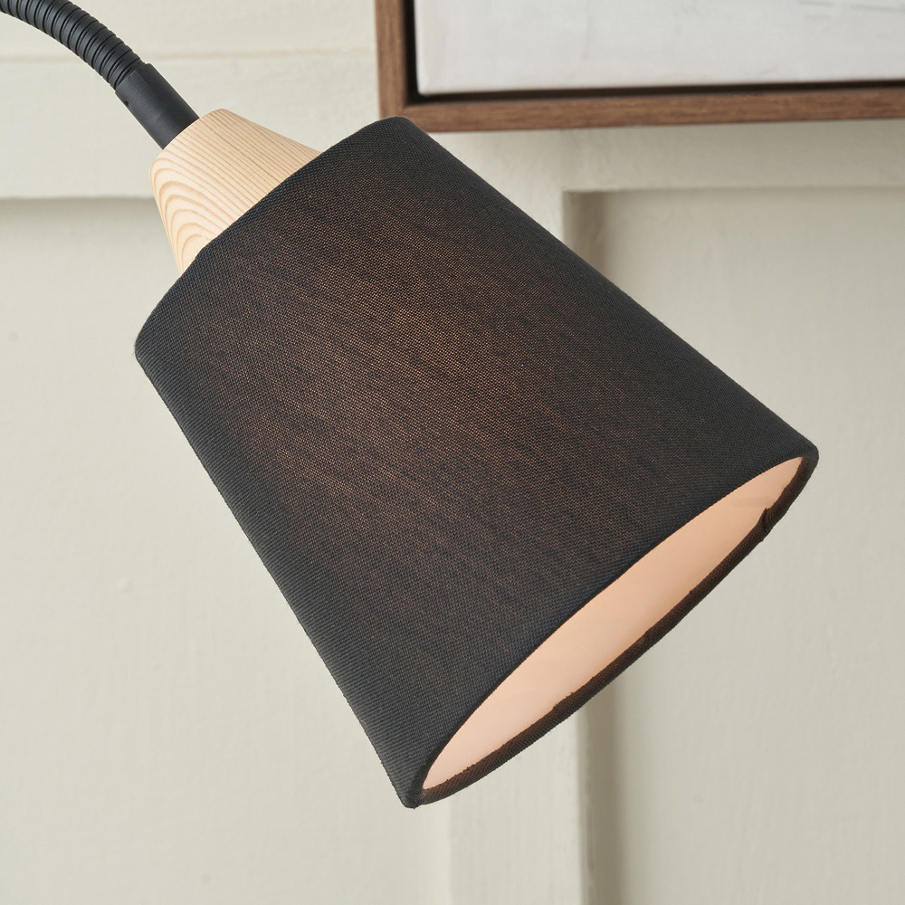 Pacific Lifestyle Juna Black Fabric Shade Black Metal and Natural Wood Table Lamp Image 3