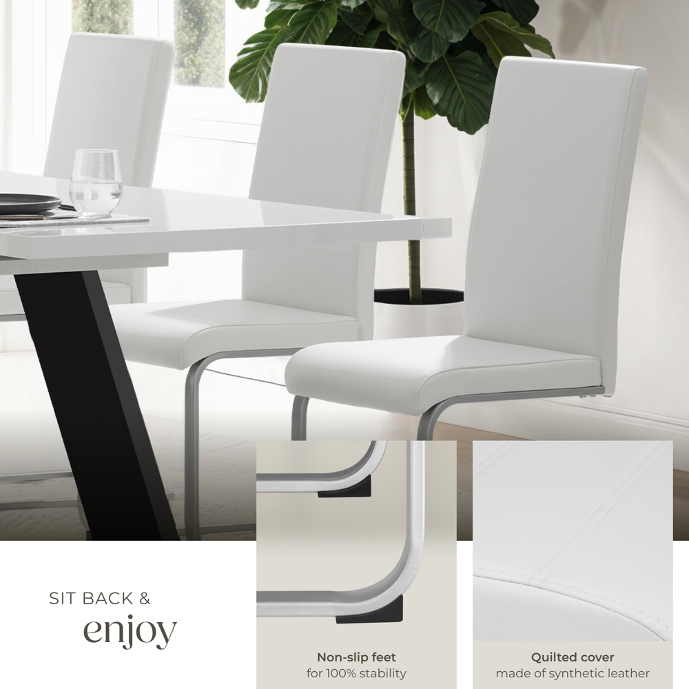tectake Set of 4 White Cantilever High Backrest Dining Chair Image 8