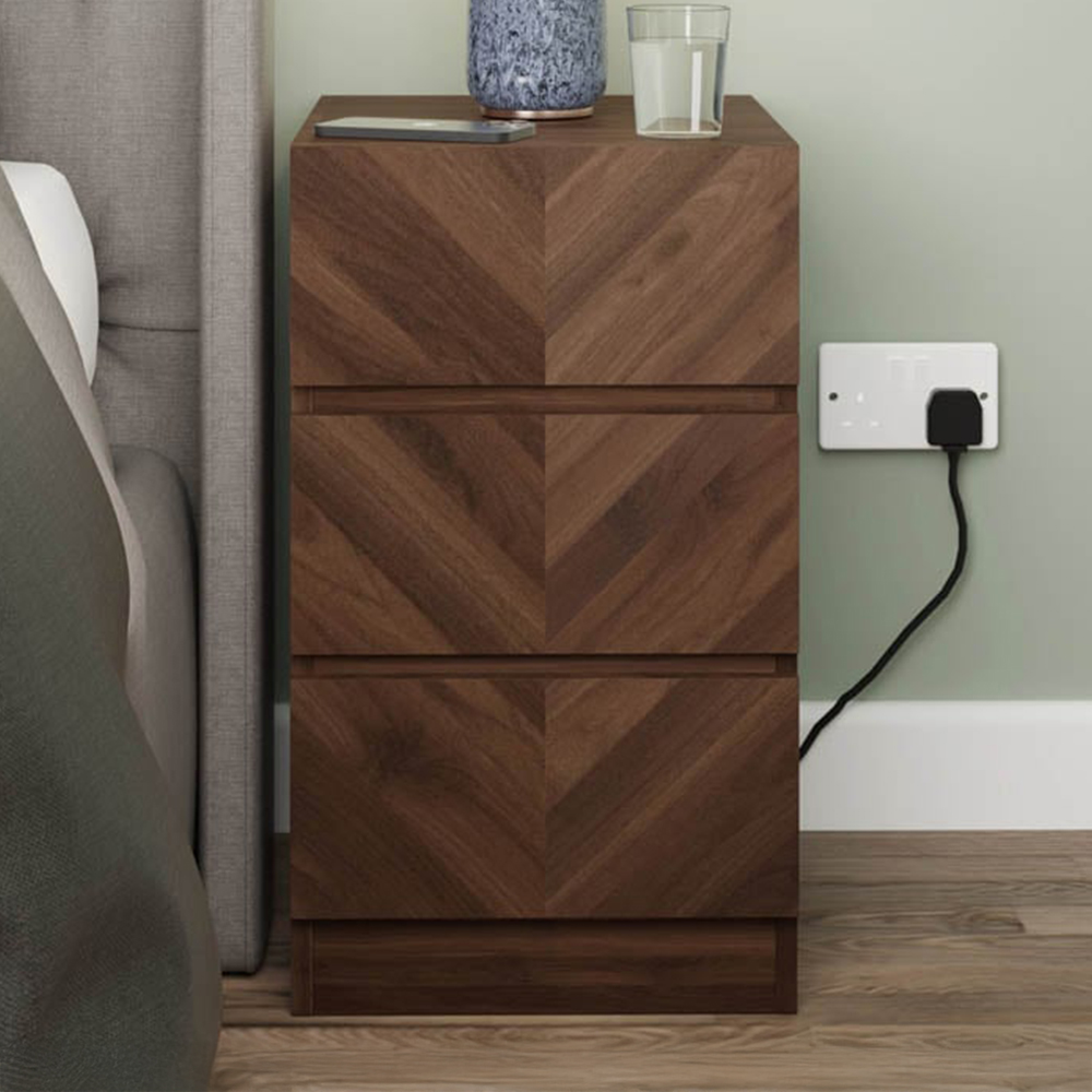 GFW Catania 3 Drawer Royal Walnut Bedside Table Set of 2 Image 1