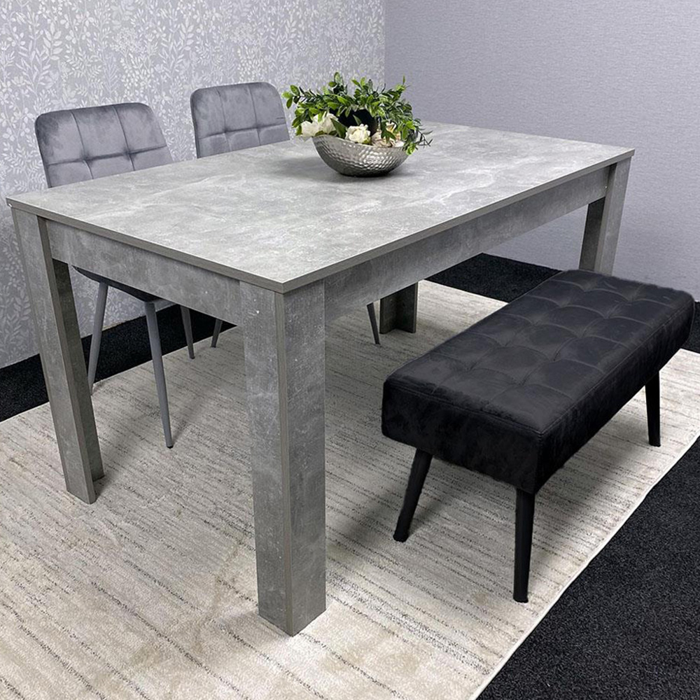 Portland 3 Seater Velvet Wooden Dining Set with Bench Grey and Black Image 1