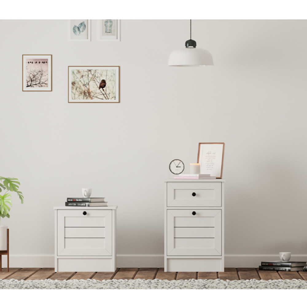 Evu VENICE Single Door Single Drawer Soft White Bedside Table Image 6