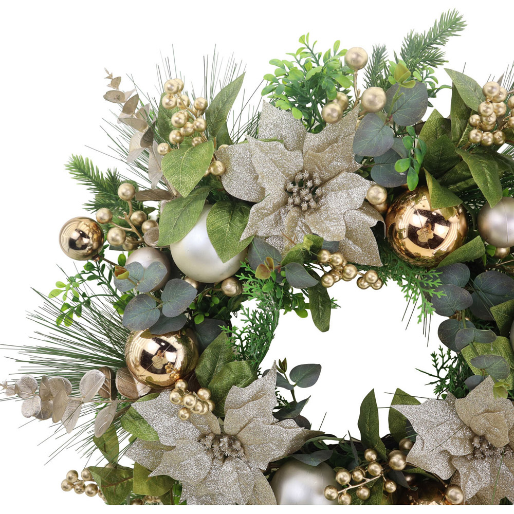 Gold Poinsettia Bauble Wreath Image 3