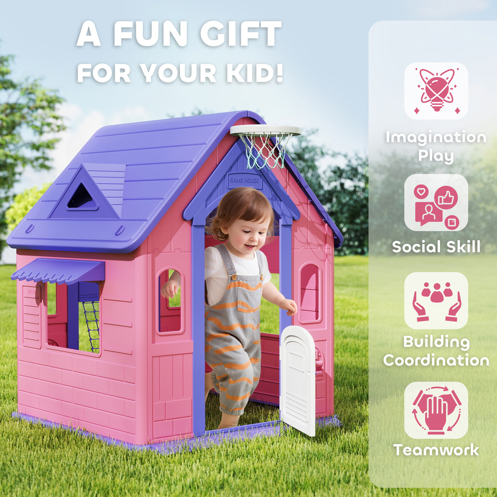 Tommy Toys AIYAPLAY 5-in-1 Kids Pink Playhouse with Built-In Games Image 5