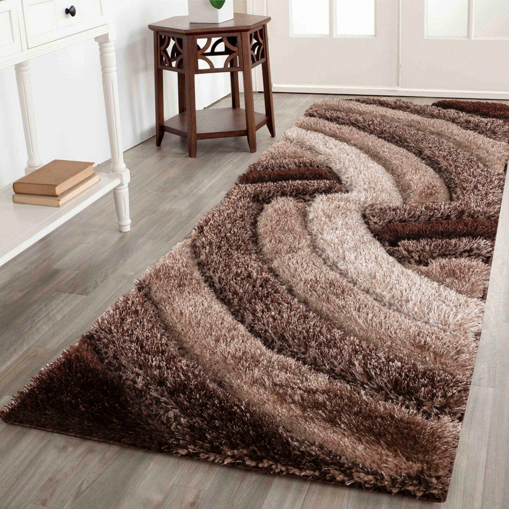 Desire Rug Modern Bronze Swirl Shimmer Soft Shaggy Area Rug 60 x 220cm Image 2