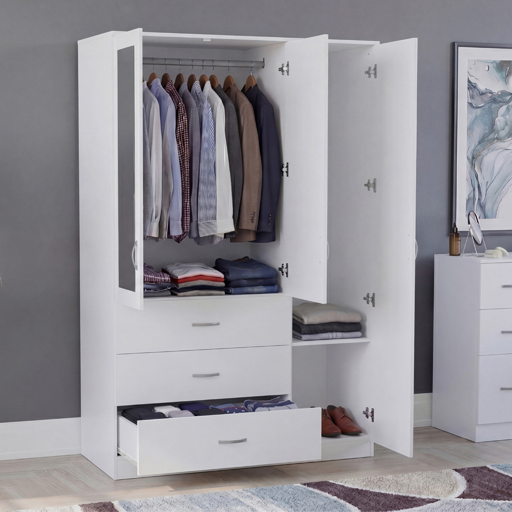 VIDA DESIGNS Riano 3 Door 3 Drawer White Mirrored Wardrobe Image 4