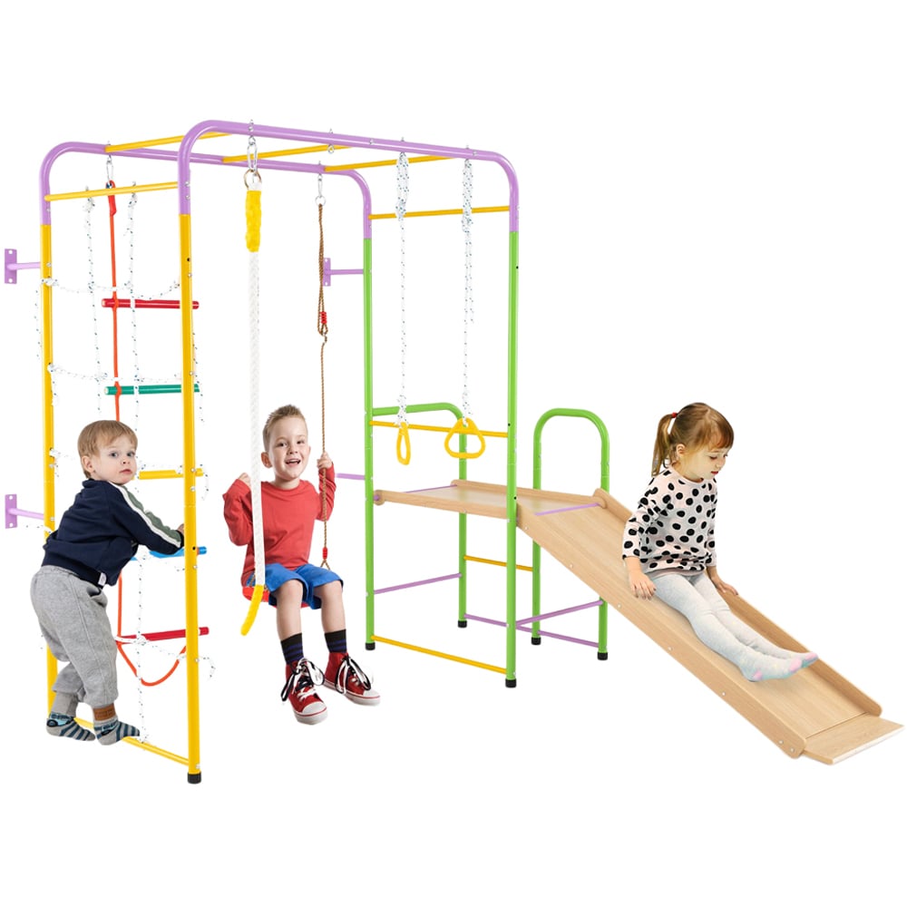 Costway Colourful 8-in-1 Indoor Jungle Gym Metal Climbing Play Set Image 1