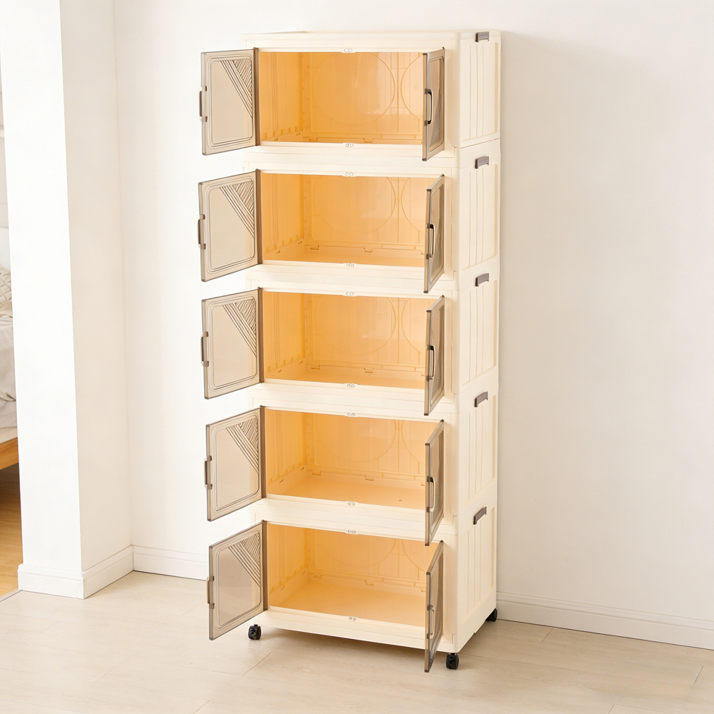 Living and Home 5-Tier Cream and Amber Transparent Foldable Storage Cabinet with Castors Image 7