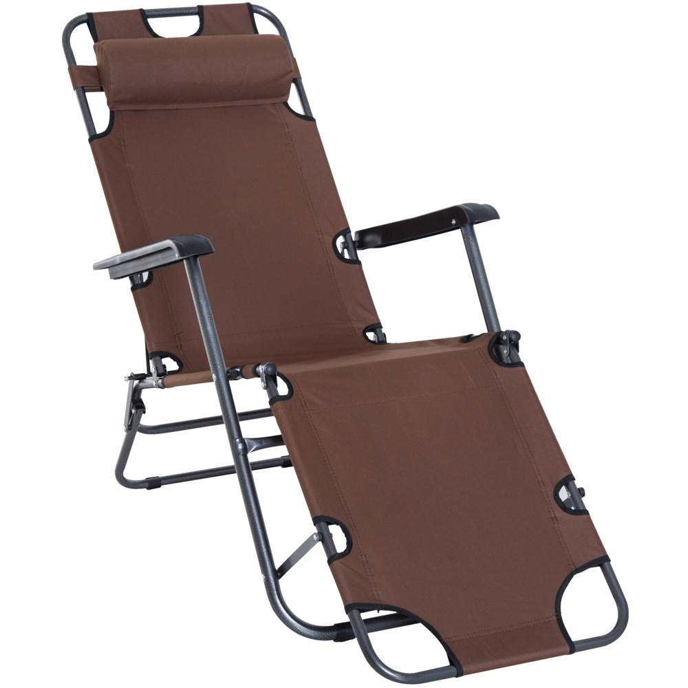Outsunny 2 in 1 Brown Folding Recliner Chair and Sun Lounger Image 2