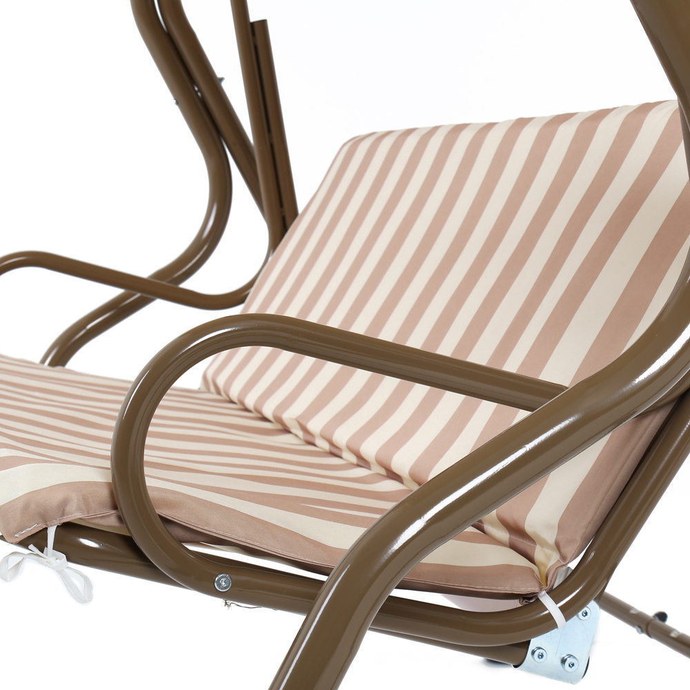 Charles Bentley 3 Seater Beige and White Garden Swing Seat Image 6