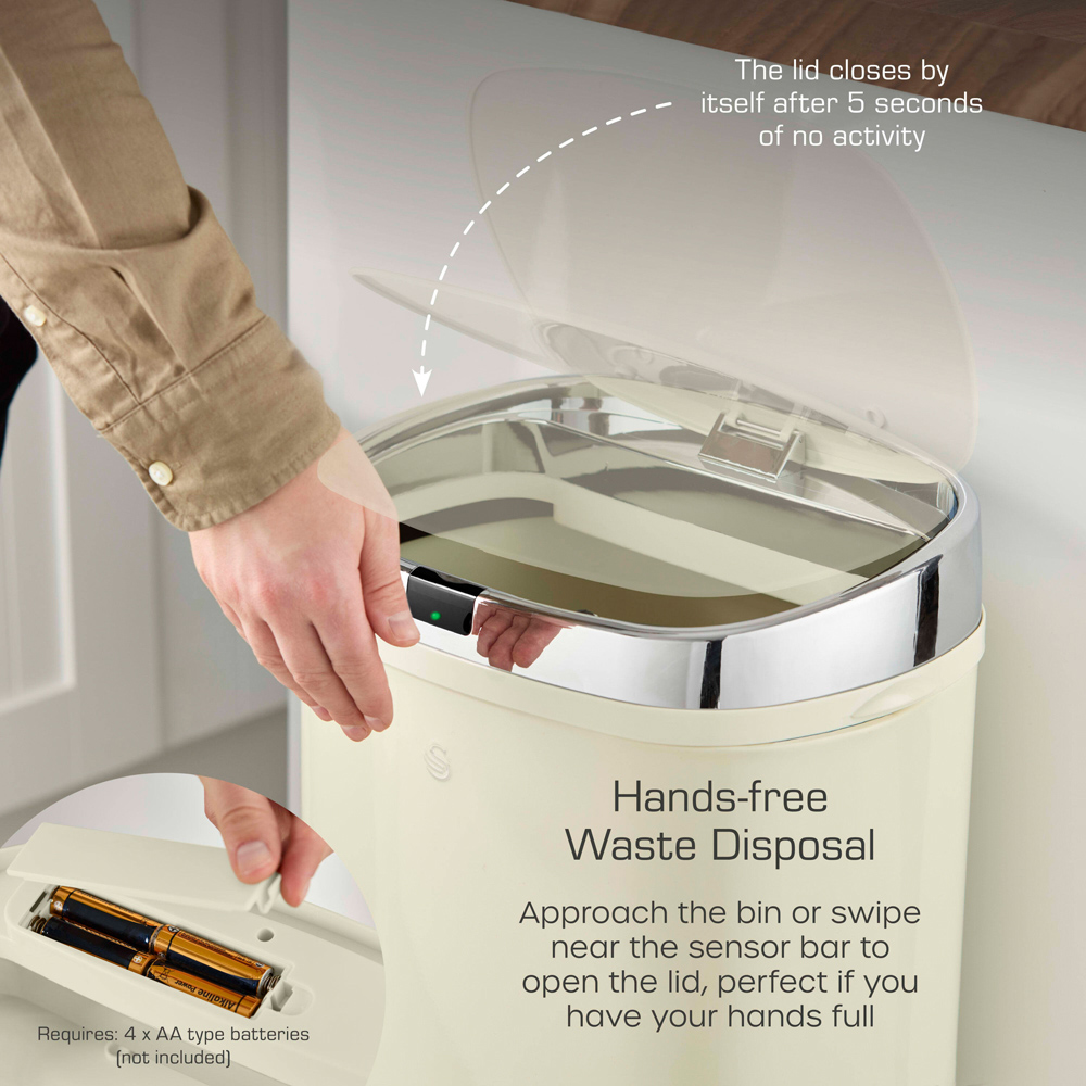 Swan Cream Stainless Steel Square Sensor Bin 42L Image 4