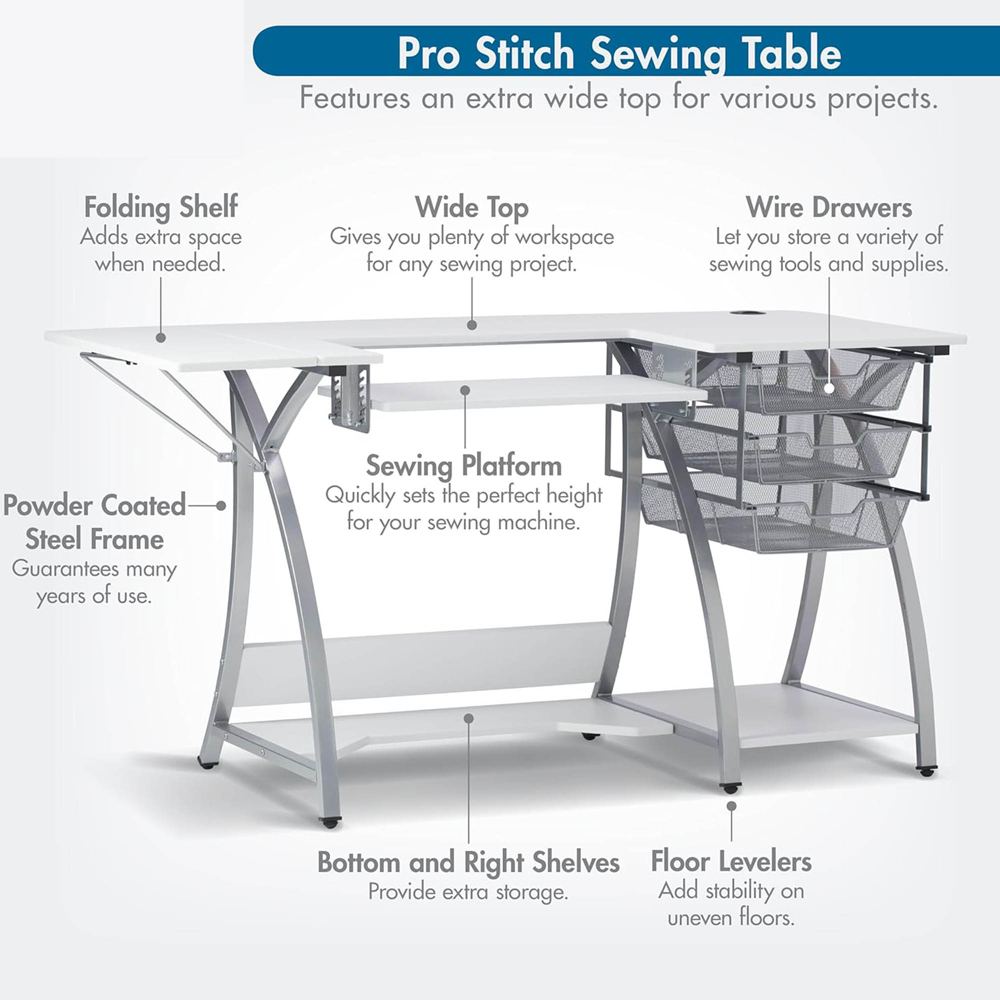 Sewing Online Pro Stitch 13381 Grey and White Sewing Machine and Hobby Table with Storage Image 4