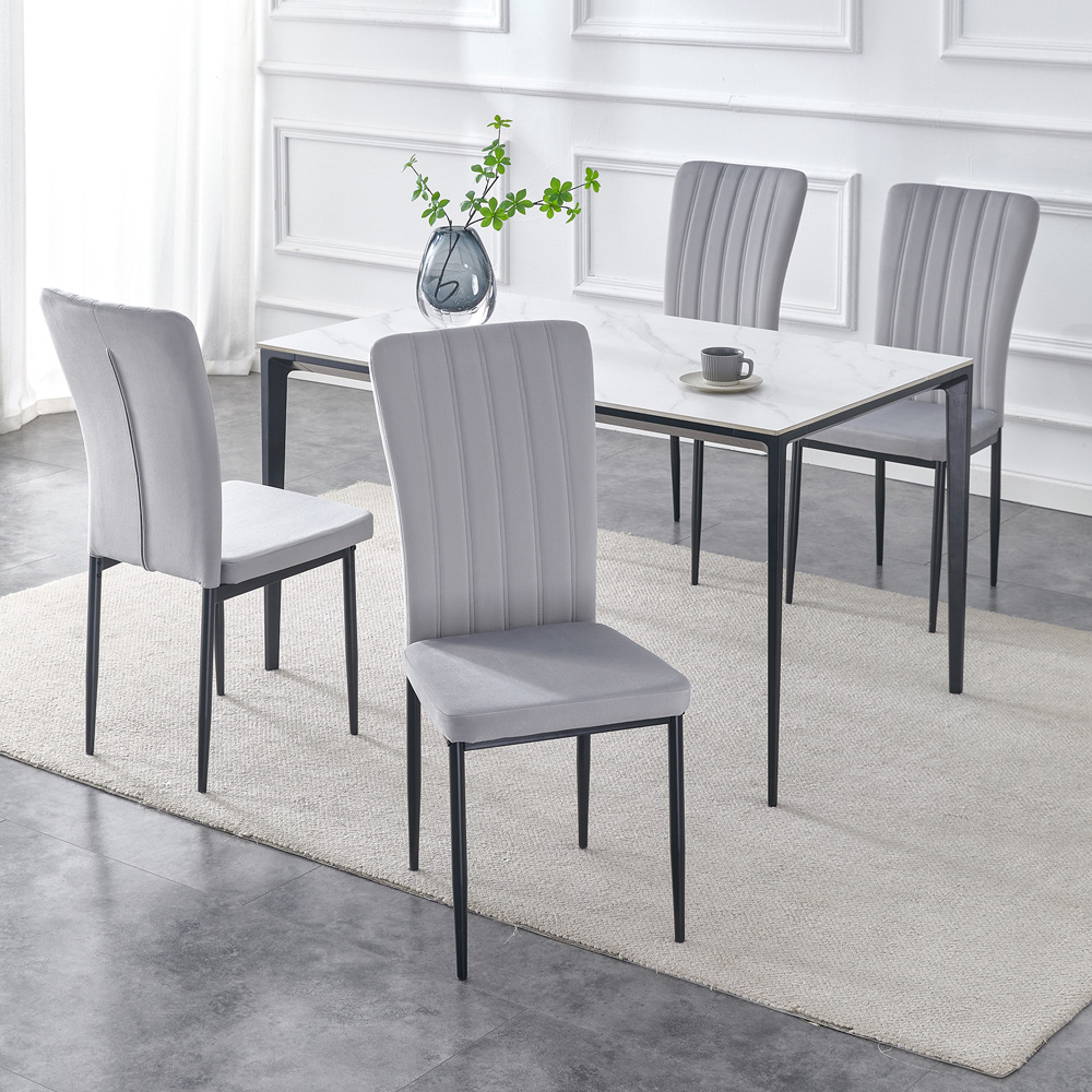 Elle Set of 4 Light Grey Velvet Effect Plush Padded Upholstered Dining Chair Image 7
