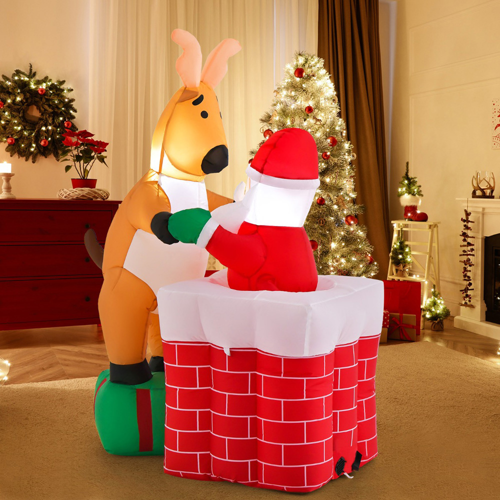 Costway Liftable Santa Claus Climbing Chimney LED Inflatable Christmas Decoration 5 x 3.2 x 2ft Image 3