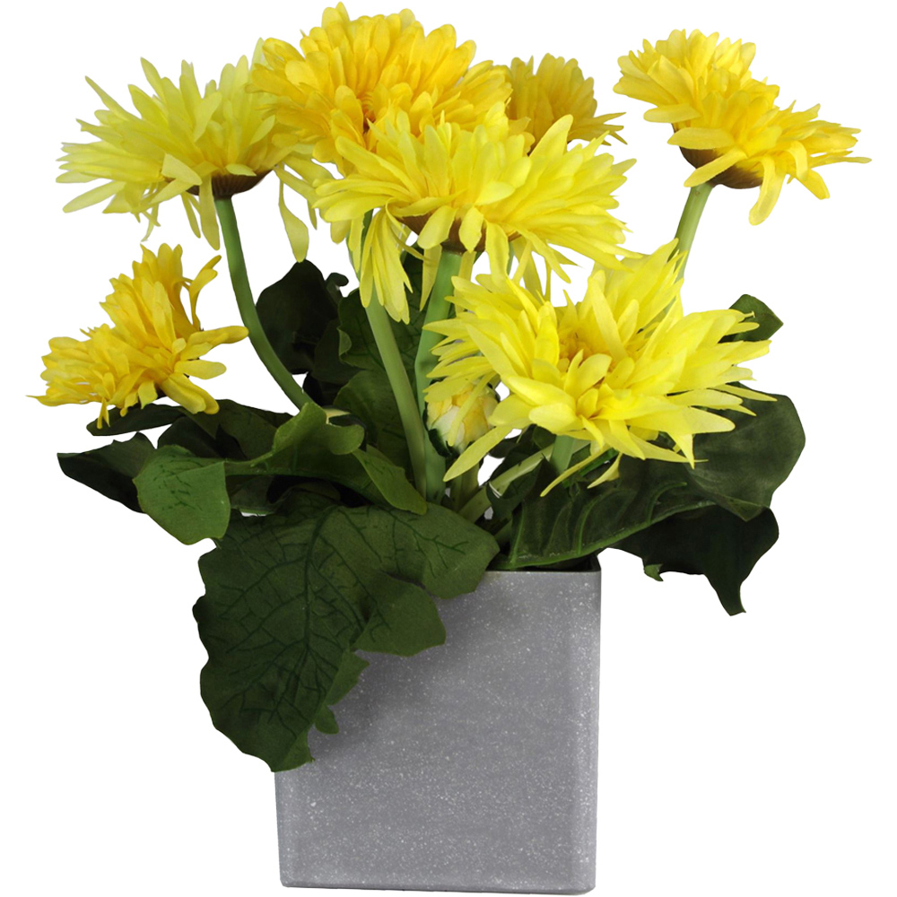 Leaf Yellow Daisy Artificial Plant in Grey Pot 33cm Image 1