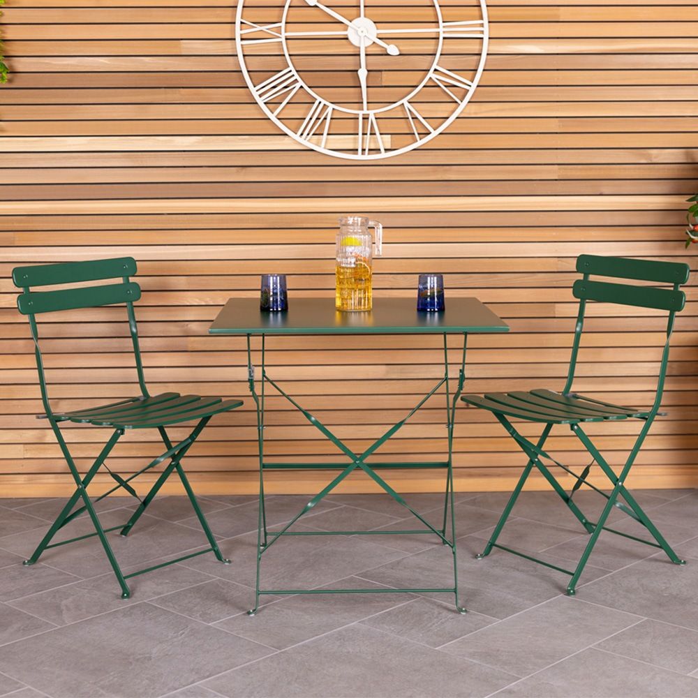 Charles Bentley 2 Seater Folding Metal Bistro Set Green Image 1