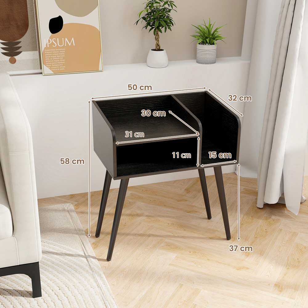 Costway Mid Century Black 2 Tier Nightstand Set of 2 Image 7