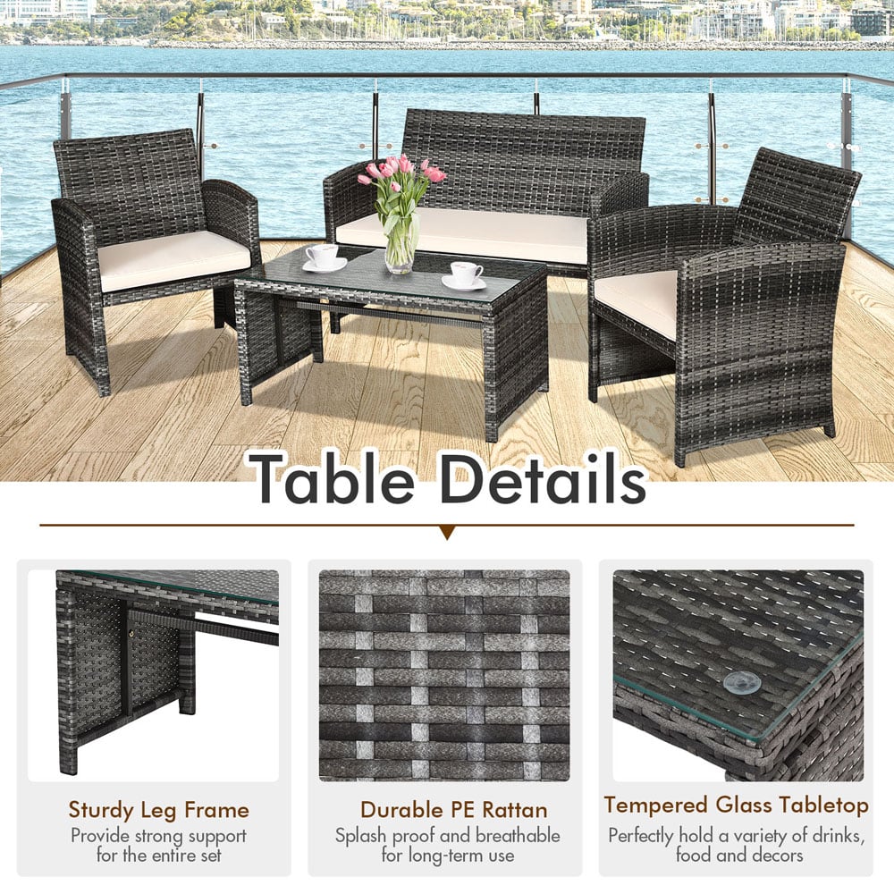 Costway 4 Seater Rattan Bistro Set Grey Image 8