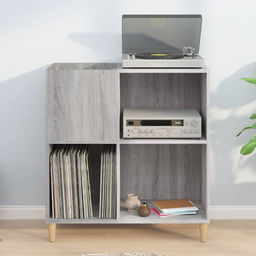 vidaXL 3 Shelf Grey Sonoma Record Cabinet Image 1