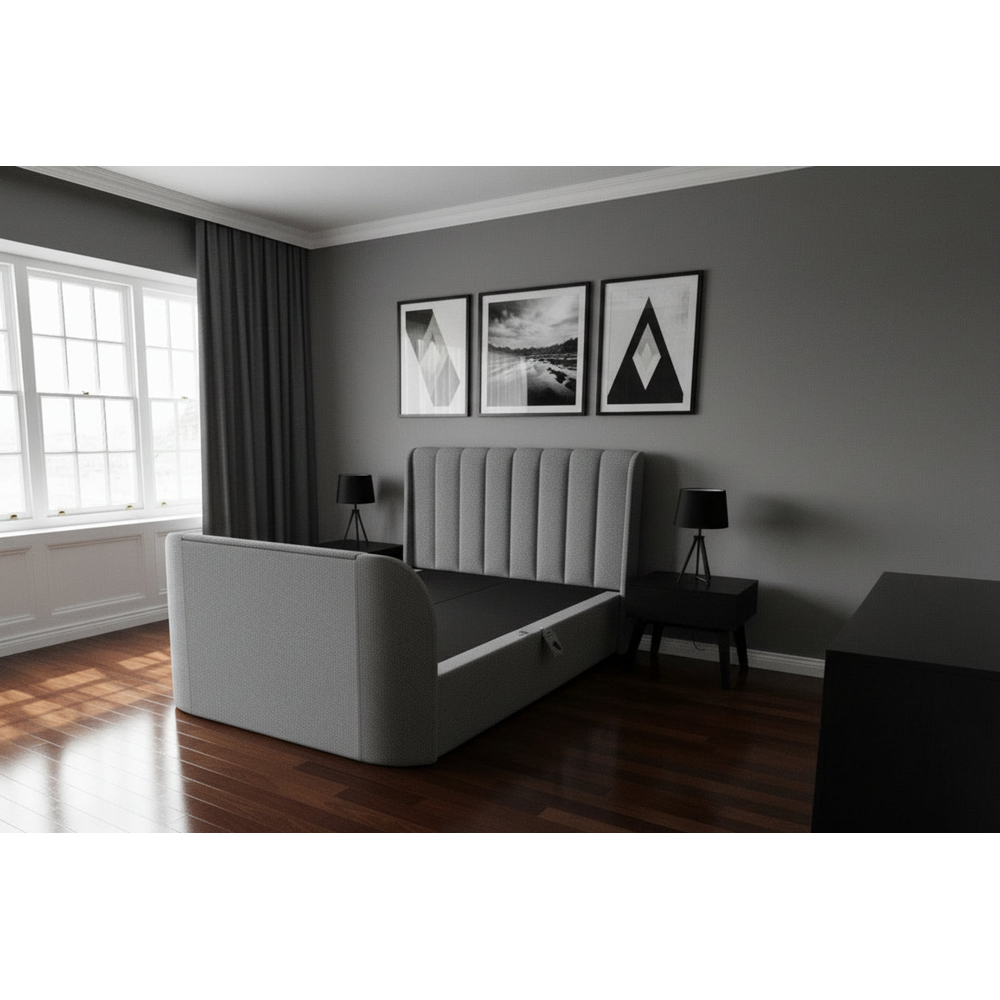 Webb Daniels Mayfair Super King Size Grey Fabric Ottoman Media TV Bed with 2.1 Soundbar Image 6