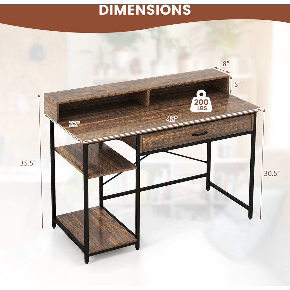 Costway Single Drawer Computer Desk with Monitor Stand Brown Image 9