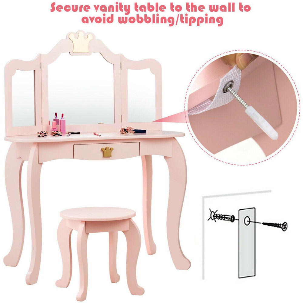 Costway Kids Dressing Table with Stool Image 6