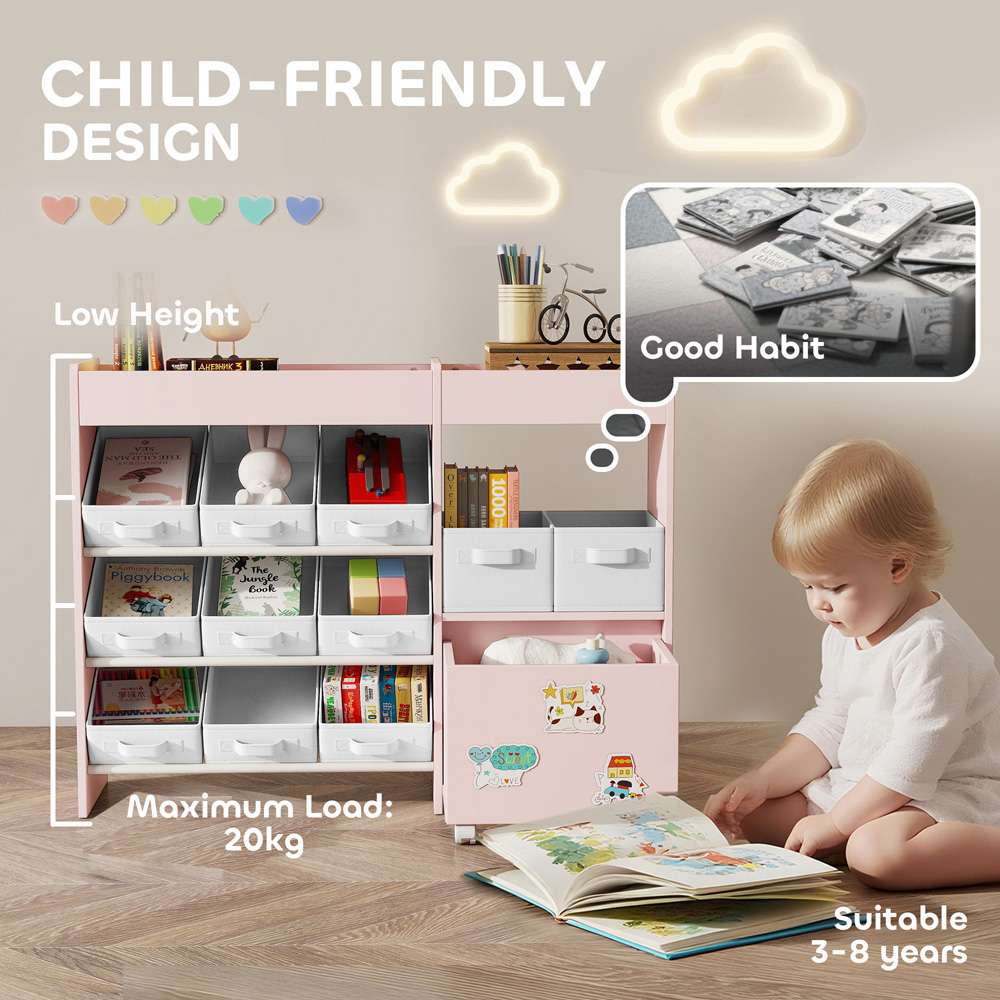 AIYAPLAY 11 Bin Pink Kids Toy Storage Unit with 3 Stickers Image 7