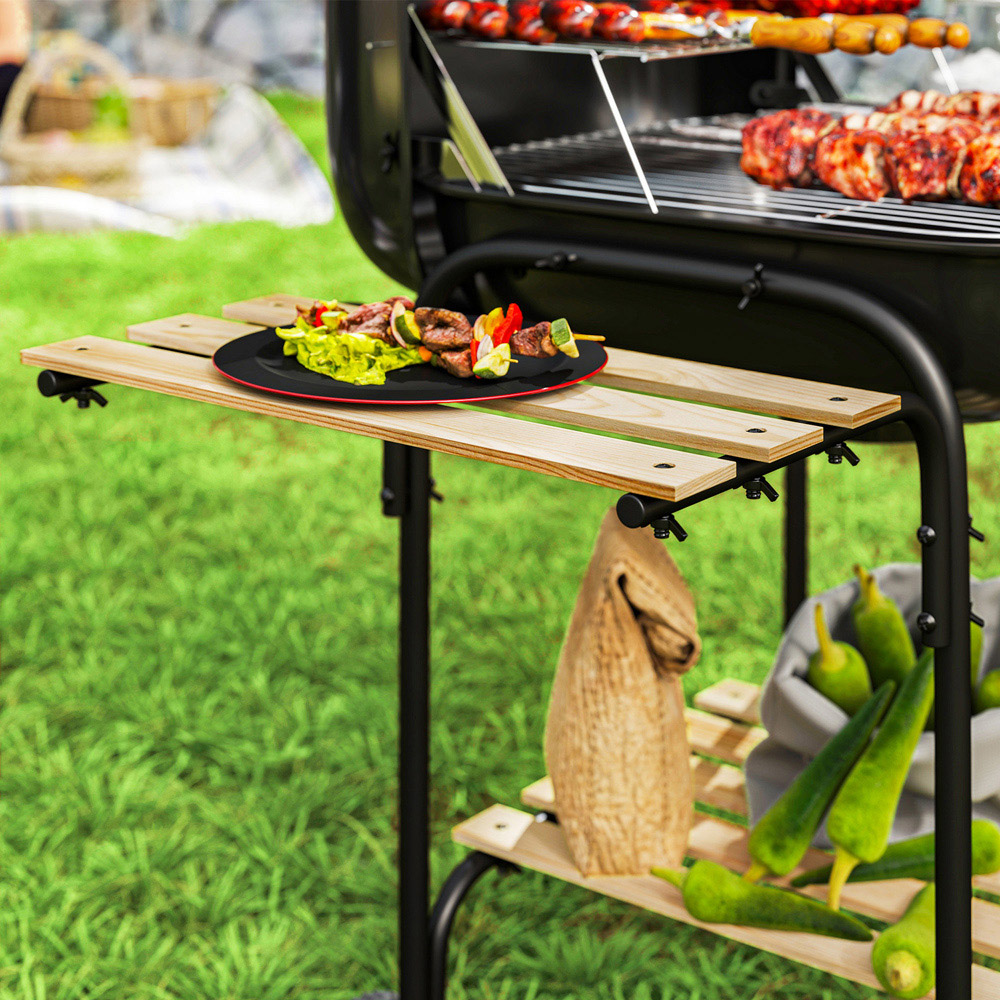 Outsunny Black Charcoal Barbecue Grill with Lockable Lid and Vent Image 3