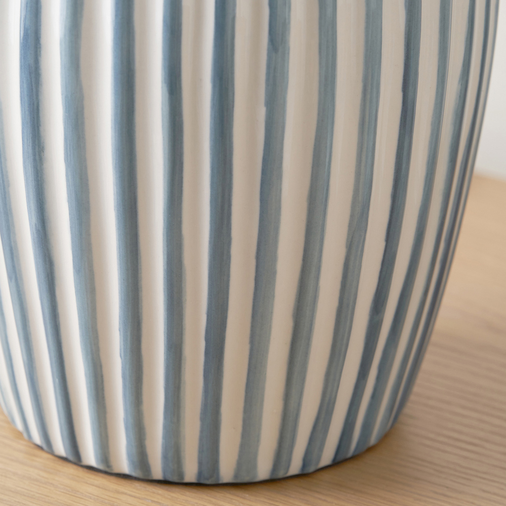 Pacific Lifestyle Cannes White Fabric Shade Blue and White Stripe Ceramic Table Lamp Image 4