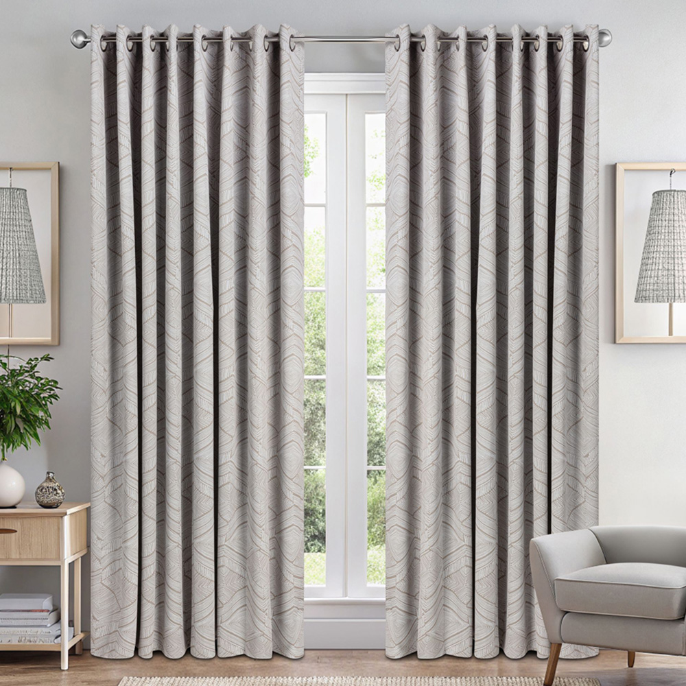 Alan Symonds Cream Geometric Aztec Print Blackout Ring Top Eyelet Curtains 168 x 183cm Image 1