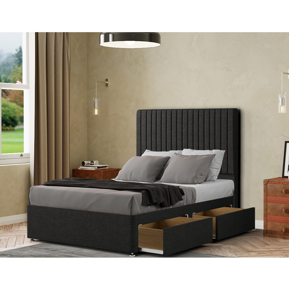 Portland Maryland Single Black Linen Divan Bed with 2 Drawer and Headboard Image 2