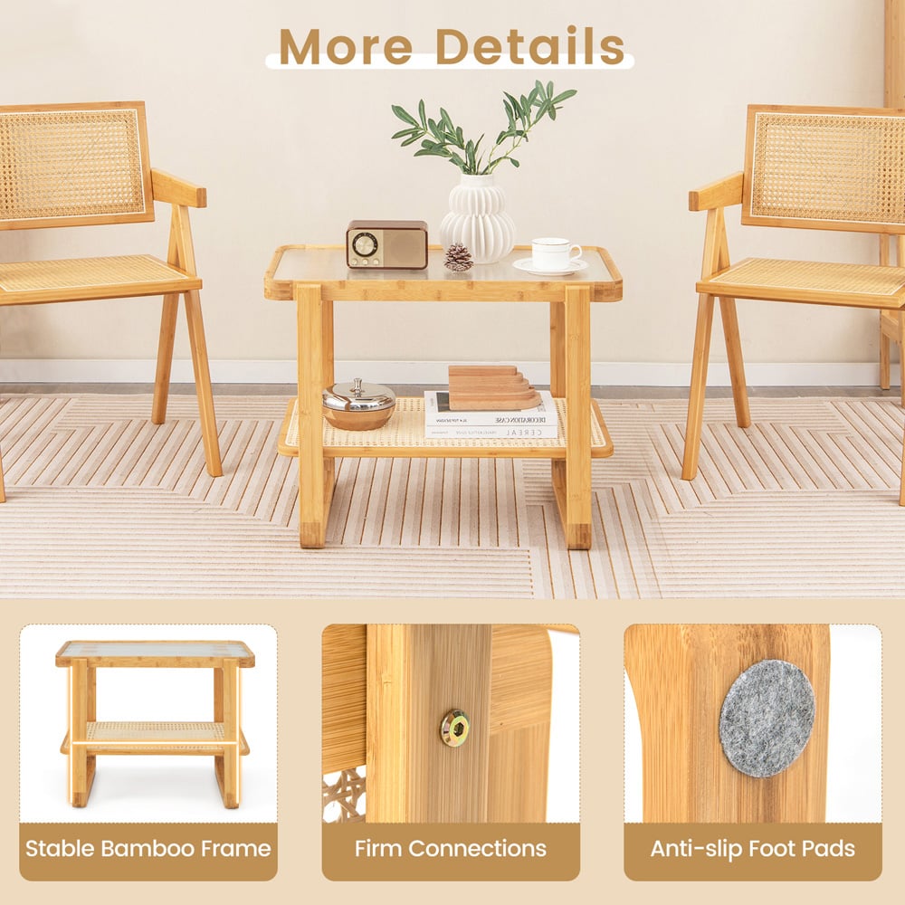 Costway Single Shelf Bamboo Rattan Side Table Image 6