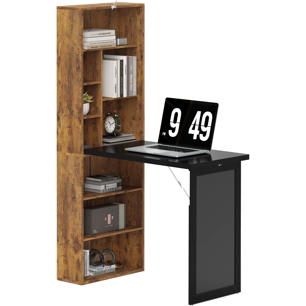 Portland 9 Shelf Multifunctional Convertible Workstation Desk with Blackboard Rustic Brown Image 2