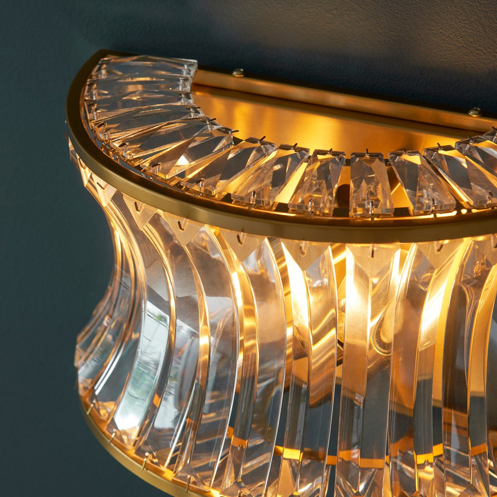 Merano Vittoria Warm Brass Plate Crystal Clear Glass Wall Lamp Image 4