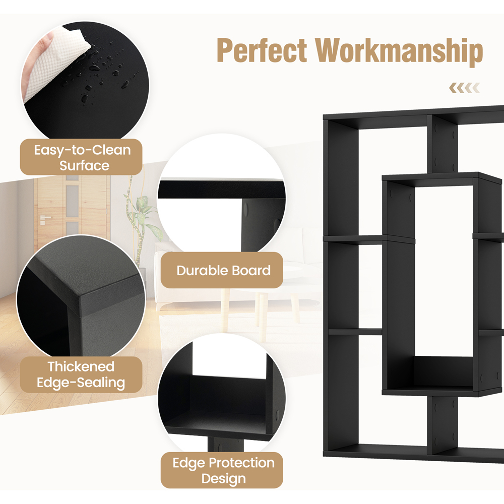 Costway 7 Shelf Black Geometric Bookshelf Image 7