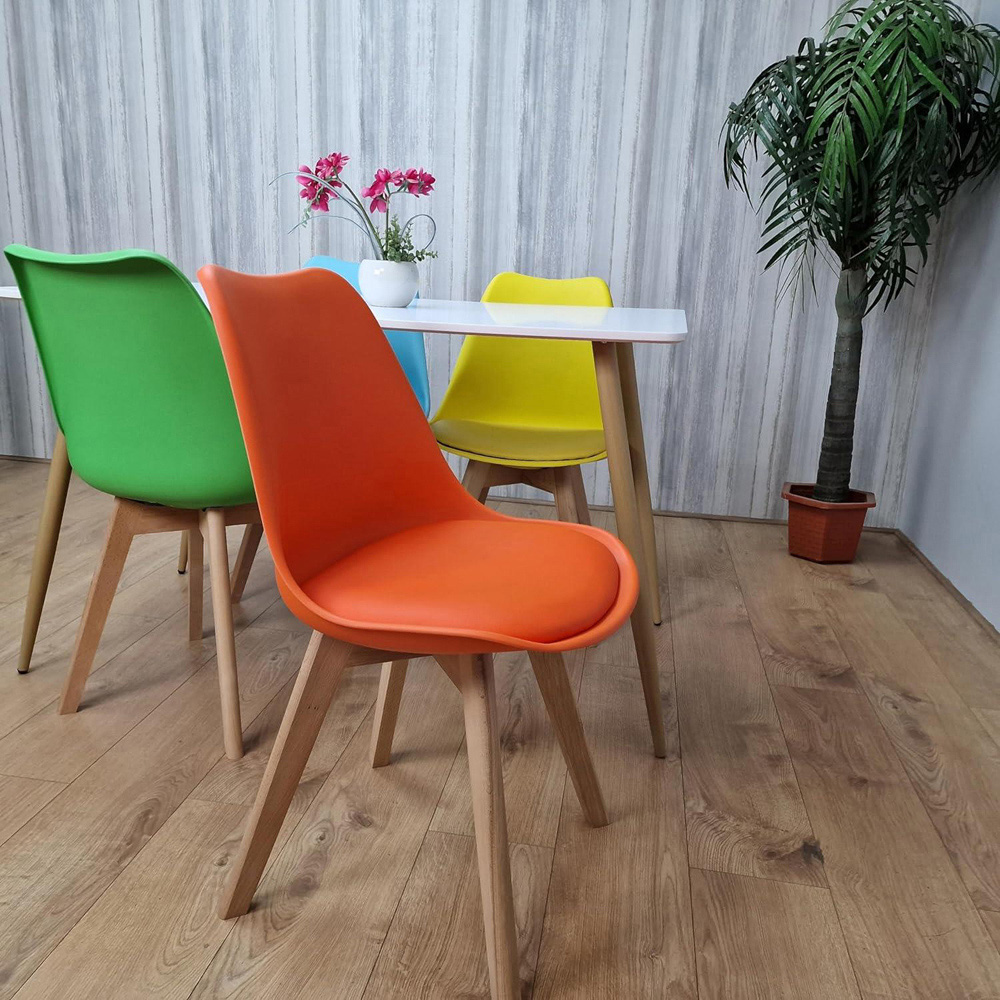 Portland 4 Seater Leather Dining Set White and Multicolour Image 5