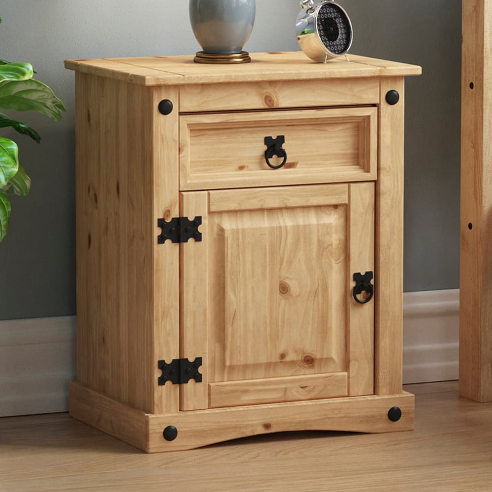 Vida Designs Corona Single Door Single Drawer Pine Bedside Cabinet Image 1