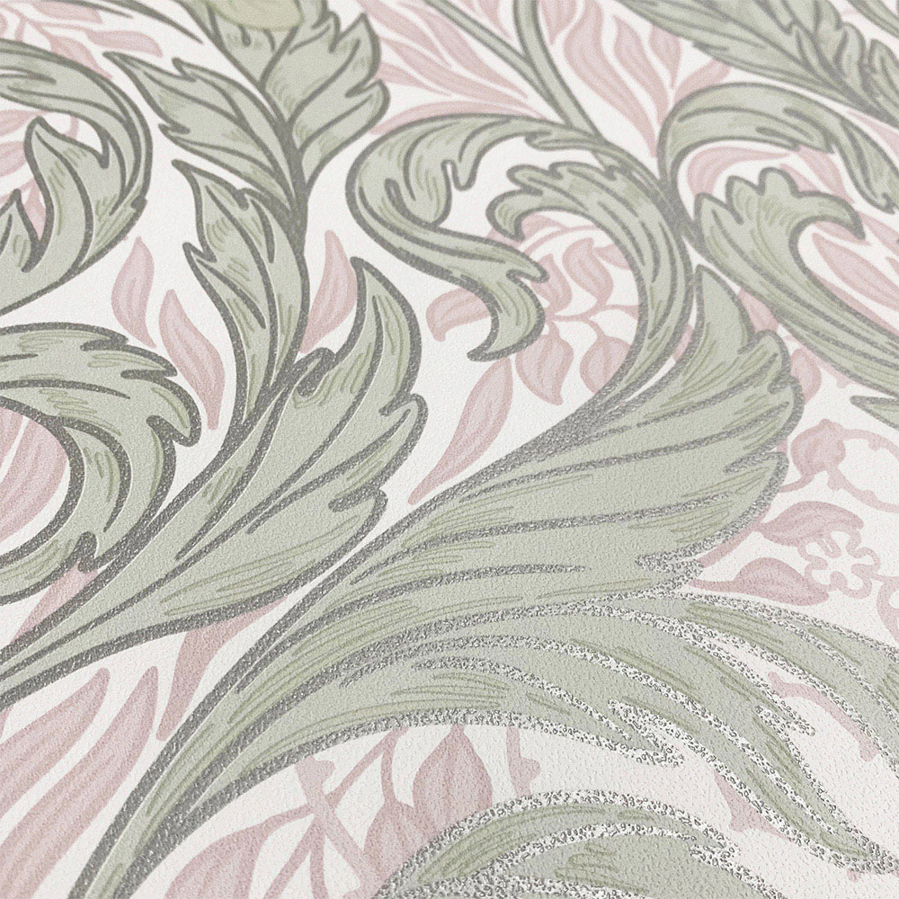 Muriva Vale Leaf Green and Pink Wallpaper Image 3