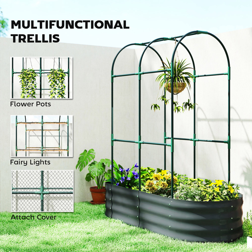 Outsunny Dark Grey Galvanised Raised Garden Bed with Trellis 140 x 60 x 120cm Image 5