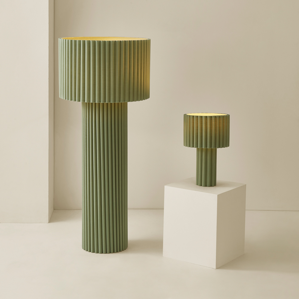 ValueLights Lenny Moss Green Drum Lamp Shade Ribbed Full Fabric LED Table Lamp Image 7