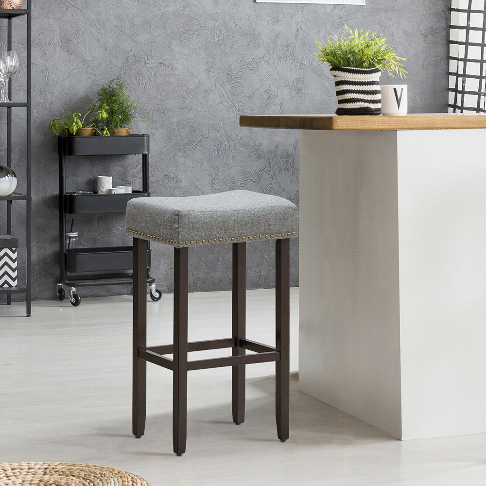 Costway Grey Traditional Upholstered Bar Stool Set of 2 Image 4