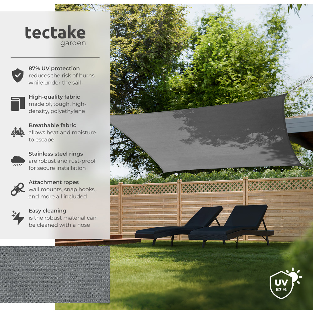 tectake Sonny Grey Water-Resistant Sun Shade Sail 500 x 700cm Image 3