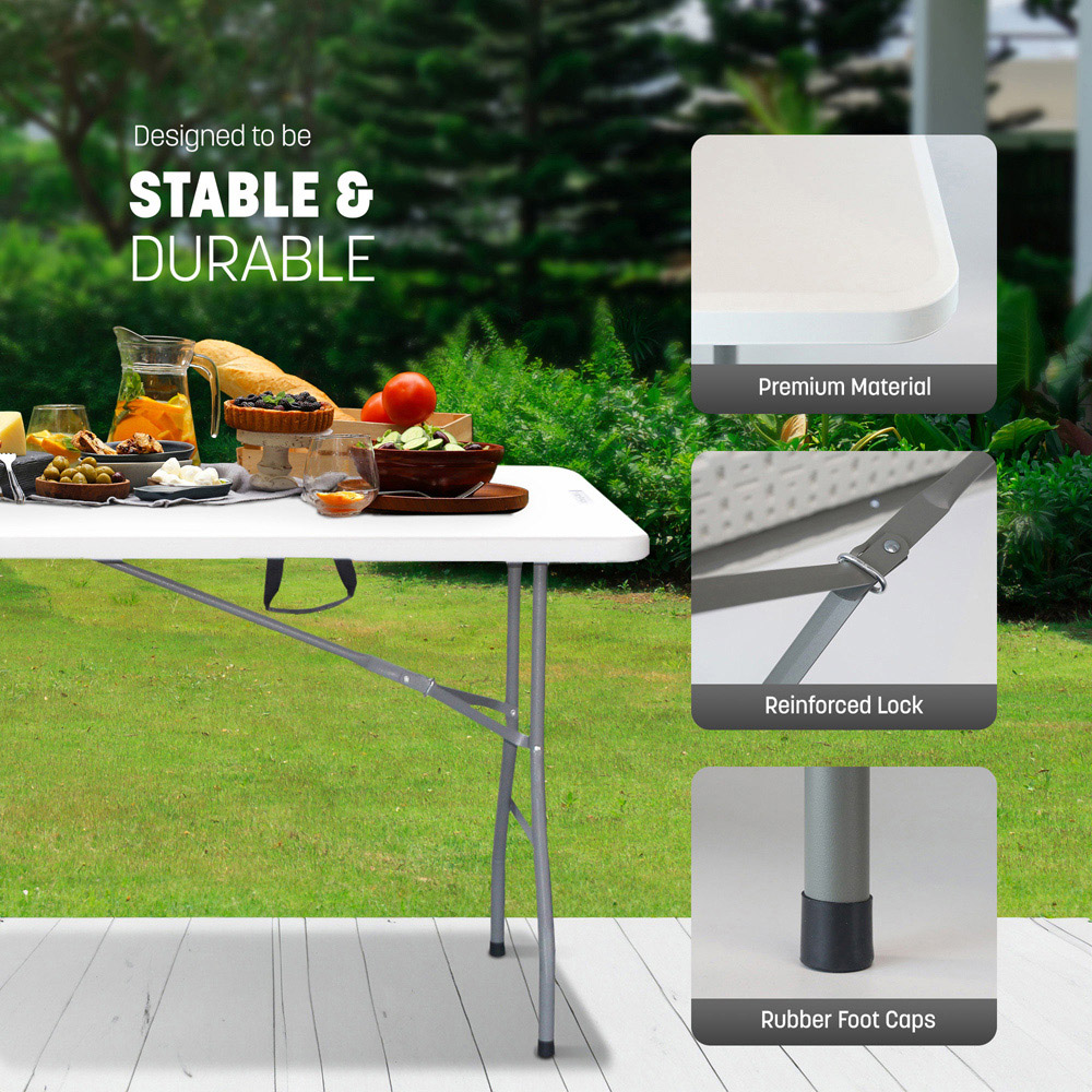 Keplin 180cm White Metal Foldable Picnic Table Image 2
