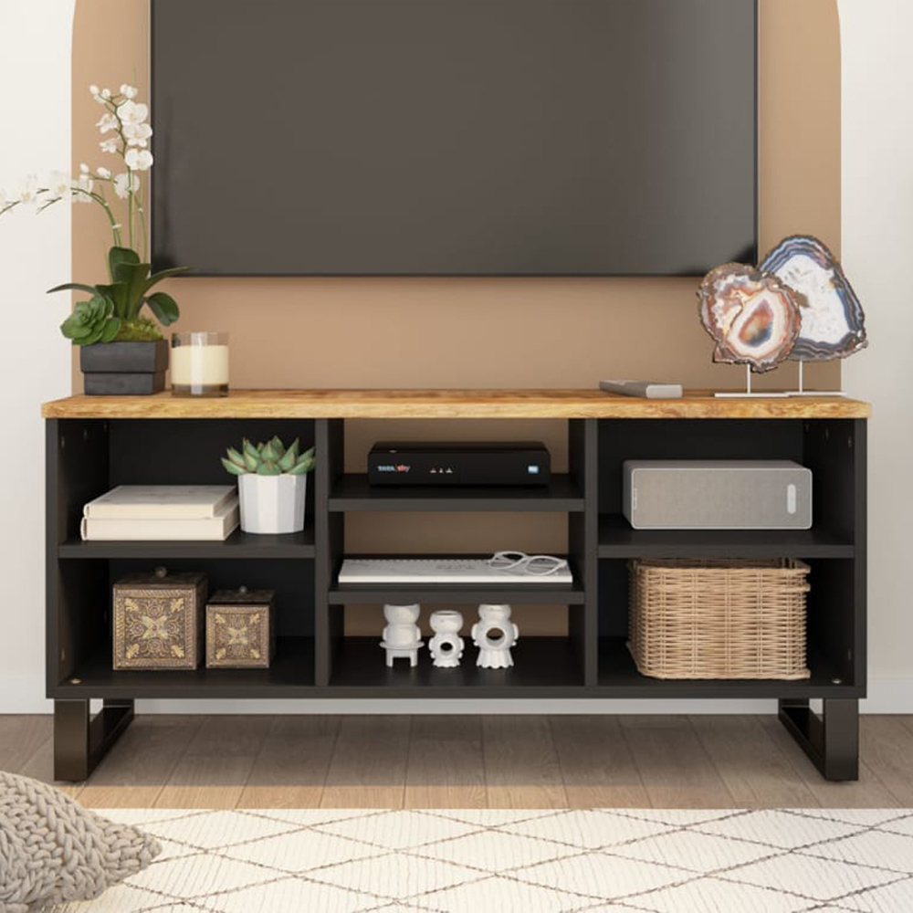 vidaXL 7 Shelf Light Brown Solid Mango Wood TV Cabinet Image 1