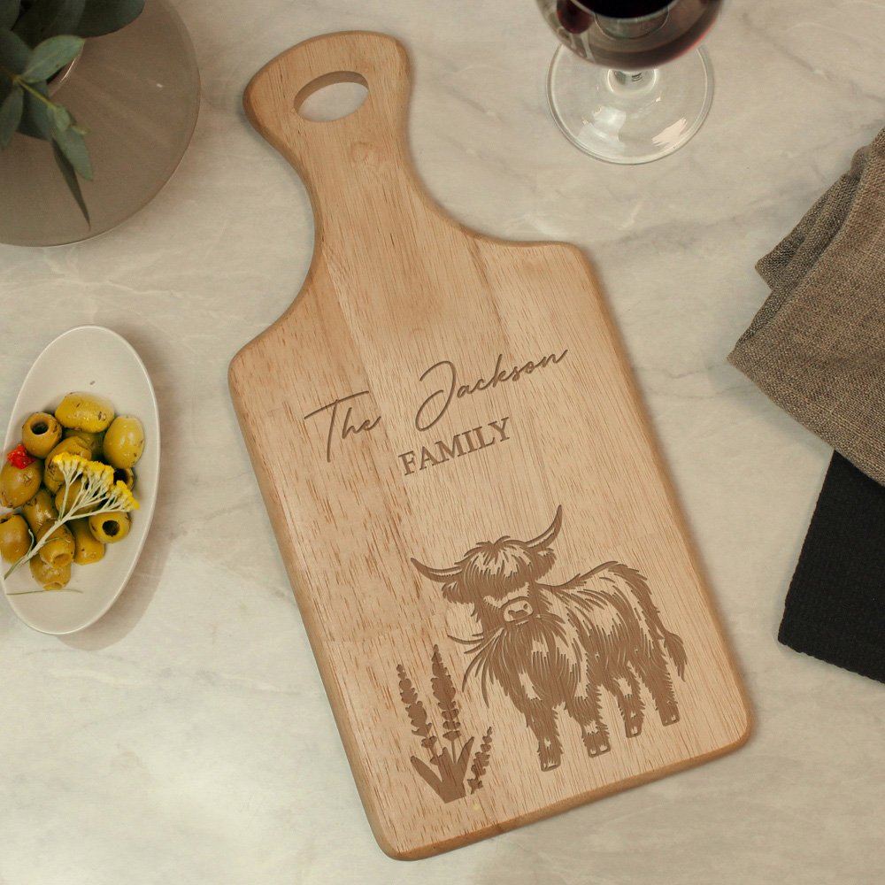 Personalised Memento Personalised Highland Cow Paddle Chopping Board Image 2