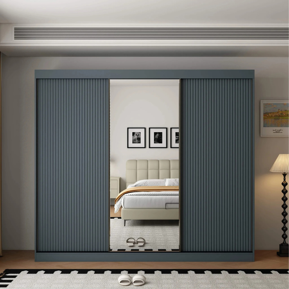 ARTESA Berlin 3 Door Dark Grey Mirrored Sliding Wardrobe Image 2