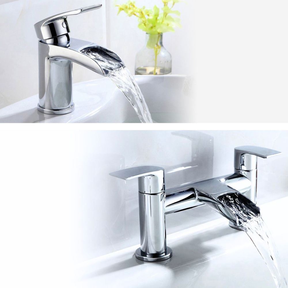 Nes Home Corry Waterfall Chrome Bath Filler Mixer and Basin Mono Tap Image 2